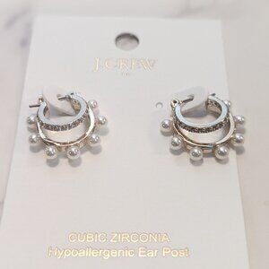 J.Crew Factory Mini Pearl and Pavé Double-Hoop Earrings